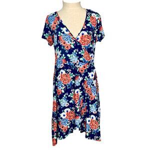 Bobbie Brooks Dress Women’s Multicolor Floral Short Sleeve Faux Wrap V‎ neck Med